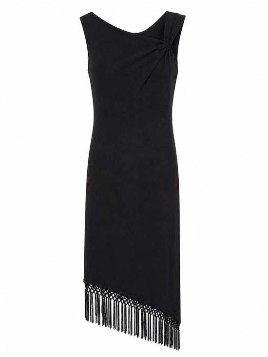 S.L. Fashions Dresses & Skirts - S.L. Fashions Black Asymmetric Fringe Dress